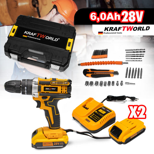 Kraftworld κρουστικό δραπανοκατσάβιδο μπαταρίας 28V 2X6AH